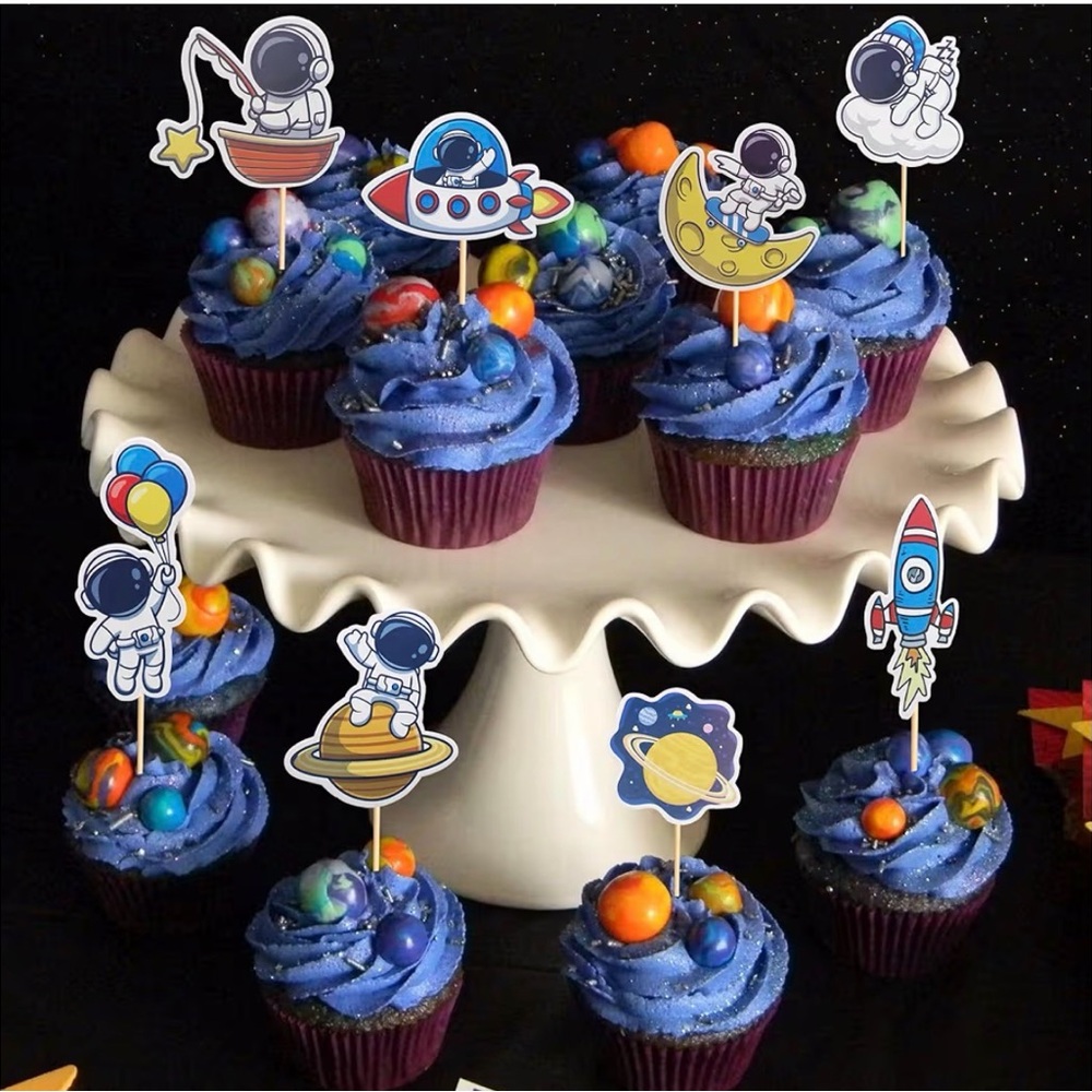 24~Space Astronaut Cupcake Toppers Rocket Planet Trip to the Moon Decorations - Picture 2 of 7